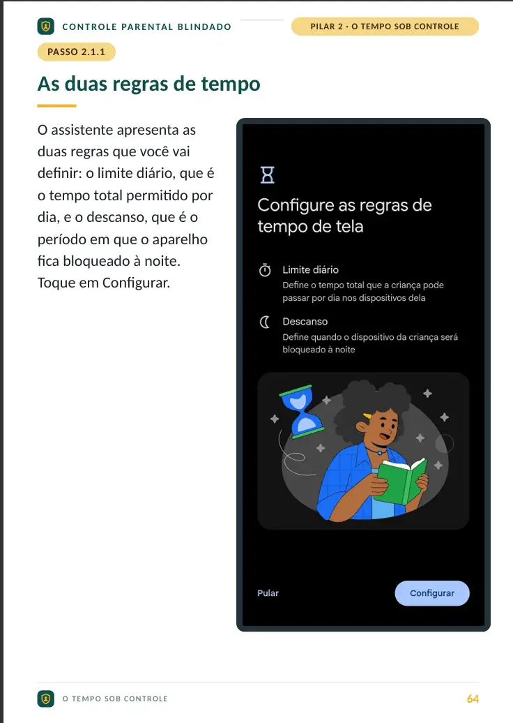 Página 64 do guia mostrando as duas regras de tempo de tela