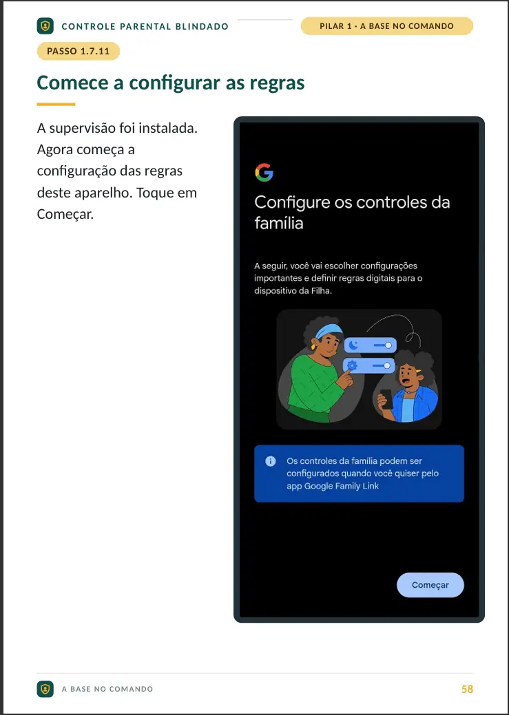 Página 58 do guia mostrando como começar a configurar as regras